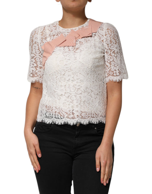 Dolce & Gabbana Weiße Kurzarmbluse aus floraler Spitze