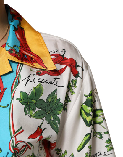 Dolce & Gabbana Multicolor Chili Seide Cropped Bluse Top