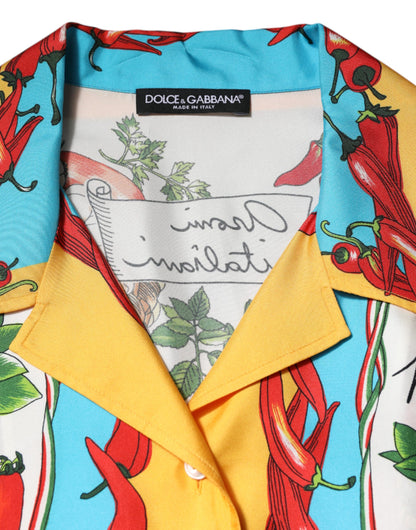 Dolce & Gabbana Multicolor Chili Seide Cropped Bluse Top