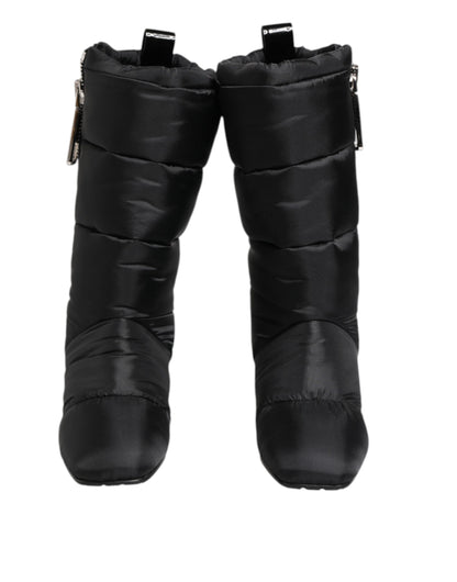 Dolce & Gabbana Schwarz gepolsterte Mid Calf Logo Heel Stiefel Schuhe