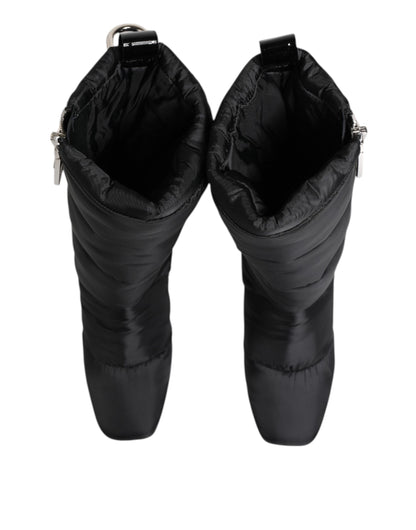 Dolce & Gabbana Schwarz gepolsterte Mid Calf Logo Heel Stiefel Schuhe