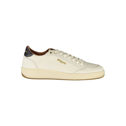 Blauer Weiße Leder-Sneaker für Damen