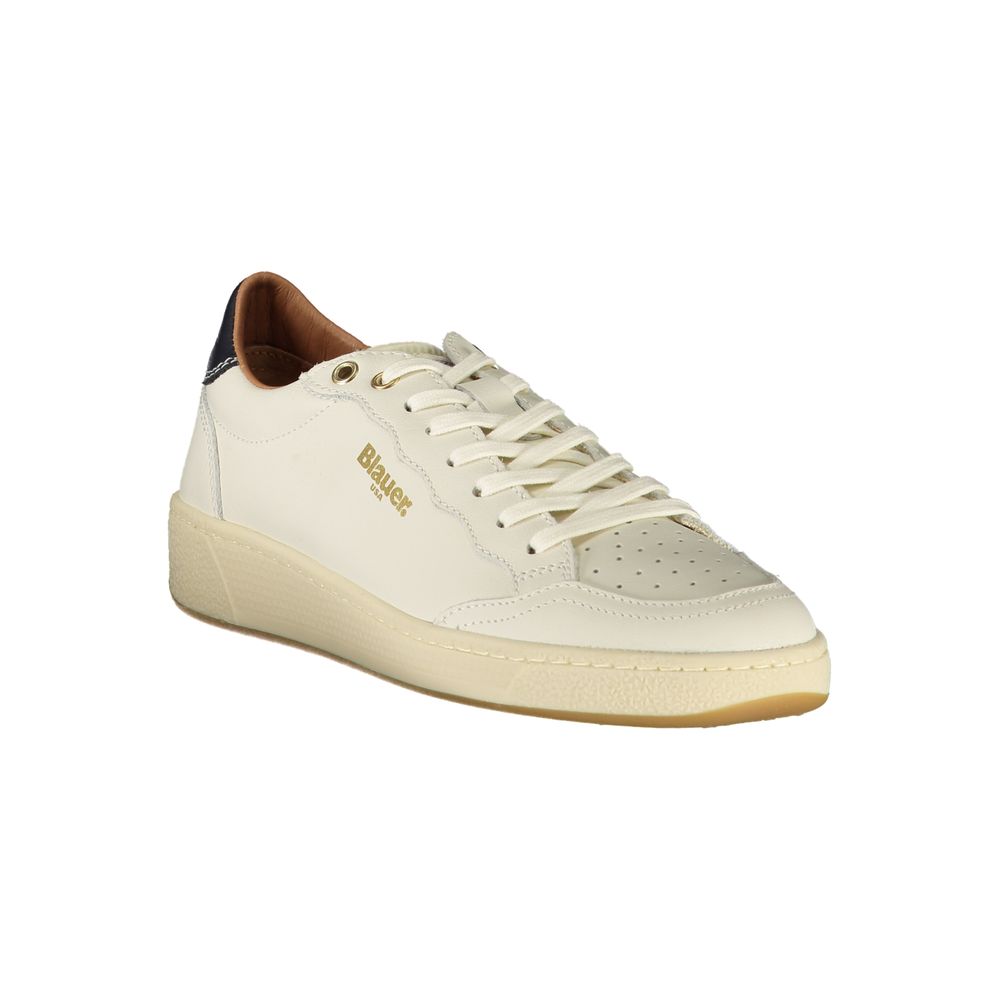 Blauer Weiße Leder-Sneaker für Damen