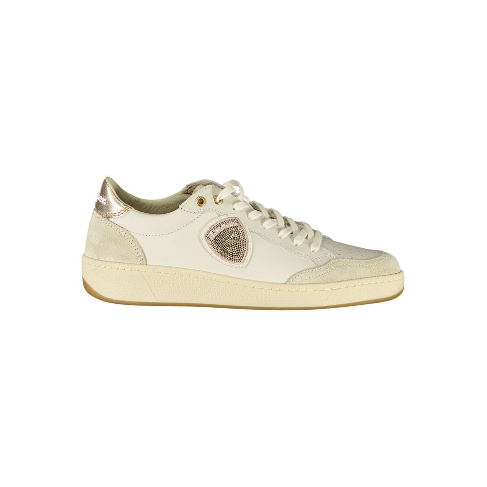 Blauer Weiße Leder-Sneaker für Damen