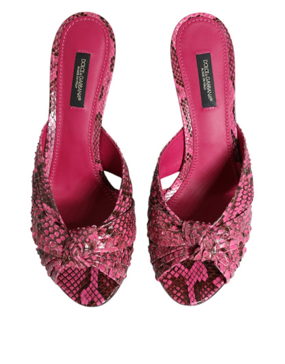 Dolce & Gabbana Pink Leather Heeled Slide Sandals Shoes