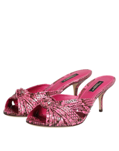 Dolce & Gabbana Pink Leather Heeled Slide Sandals Shoes