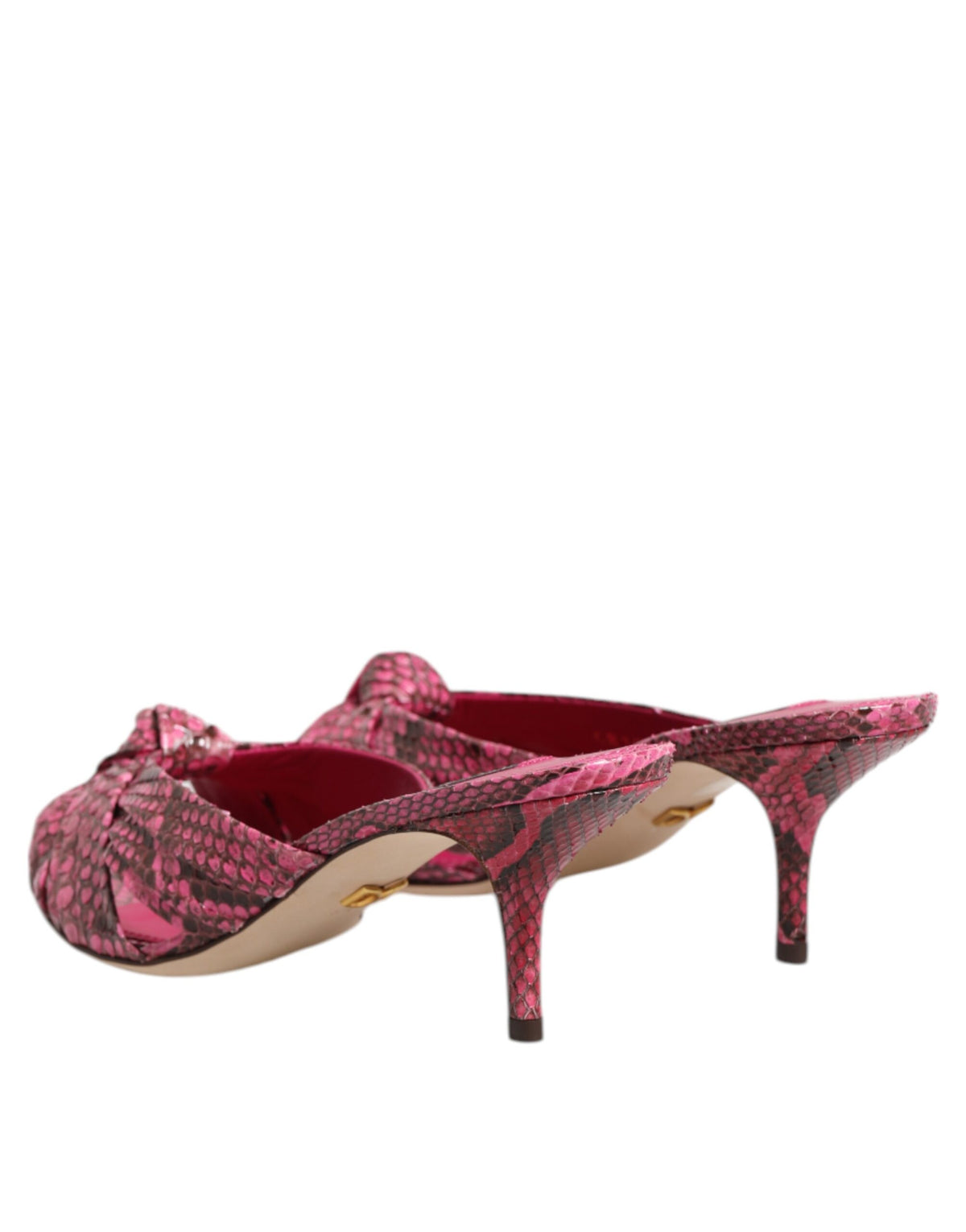 Dolce & Gabbana Pink Leather Heeled Slide Sandals Shoes
