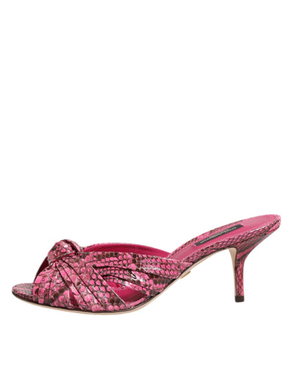 Dolce & Gabbana Pink Leather Heeled Slide Sandals Shoes