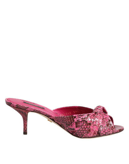 Dolce & Gabbana Pink Leather Heeled Slide Sandals Shoes