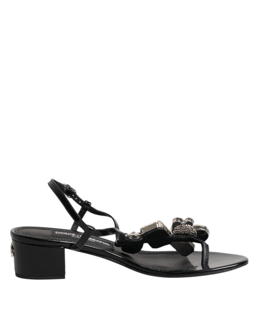 Dolce & Gabbana Sandali Neri con Cristalli con Cinturino alla Caviglia in pelle
