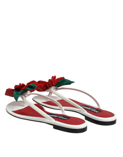 Dolce & Gabbana Rot Weiß KEIRA Blume Leder Sandalen Schuhe