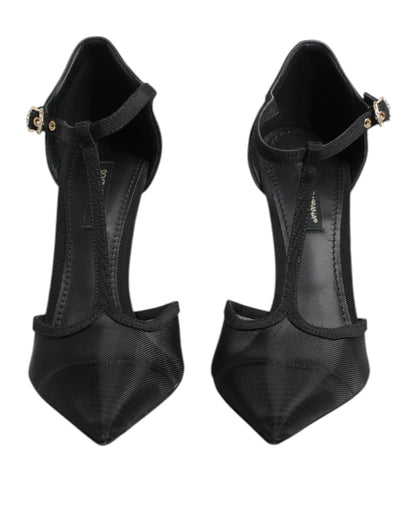 Dolce & Gabbana Schwarz Mesh T-strap Stiletto High Heels Schuhe