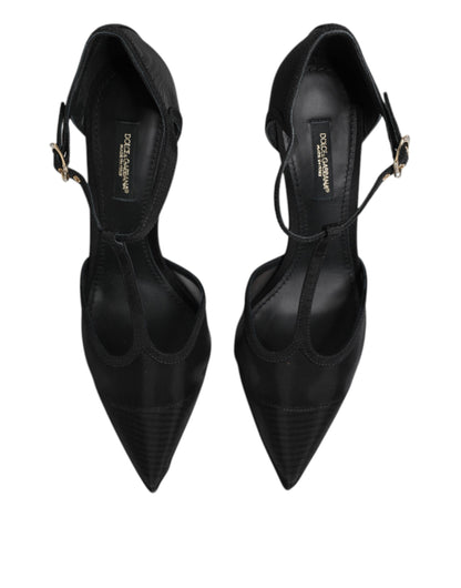 Dolce & Gabbana Schwarz Mesh T-strap Stiletto High Heels Schuhe