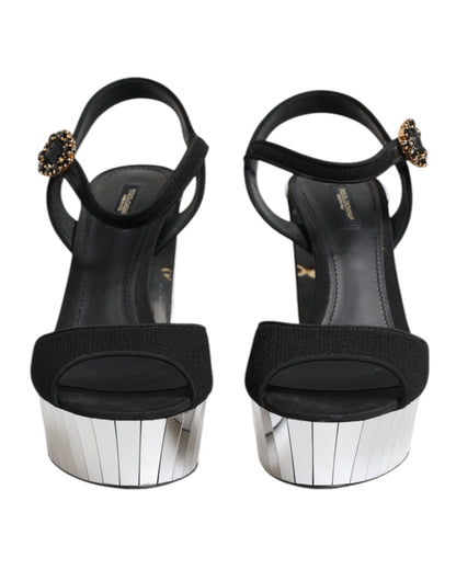 Dolce & Gabbana Schwarze Kristall-Knöchelriemen Keira Sandale Schuhe