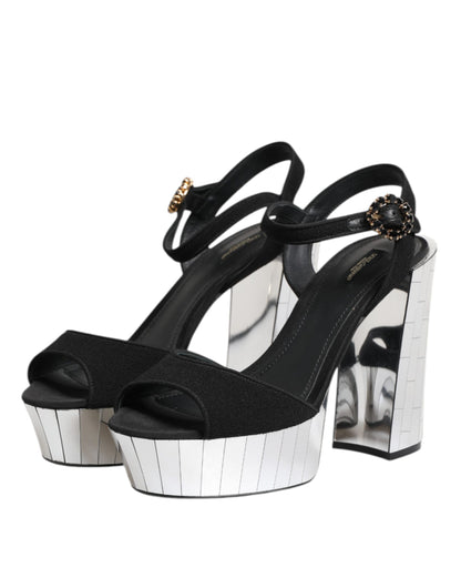 Dolce & Gabbana Schwarze Kristall-Knöchelriemen Keira Sandale Schuhe