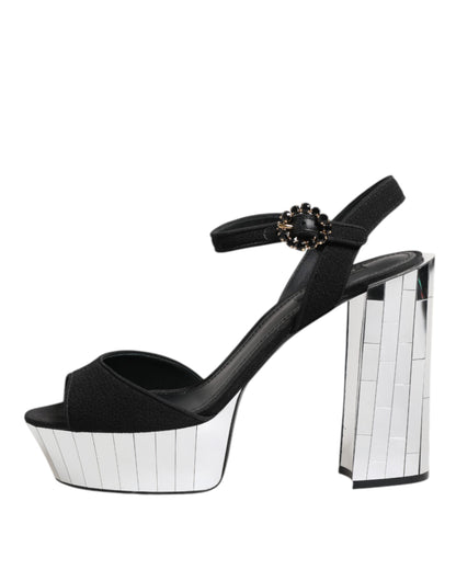 Dolce & Gabbana Schwarze Kristall-Knöchelriemen Keira Sandale Schuhe