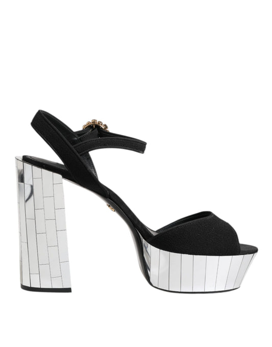 Dolce & Gabbana Keira Schwarz-silberne Sandalen mit Kristallen