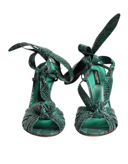 Dolce & Gabbana Grün Python Leder Heels Sandalen Schuhe