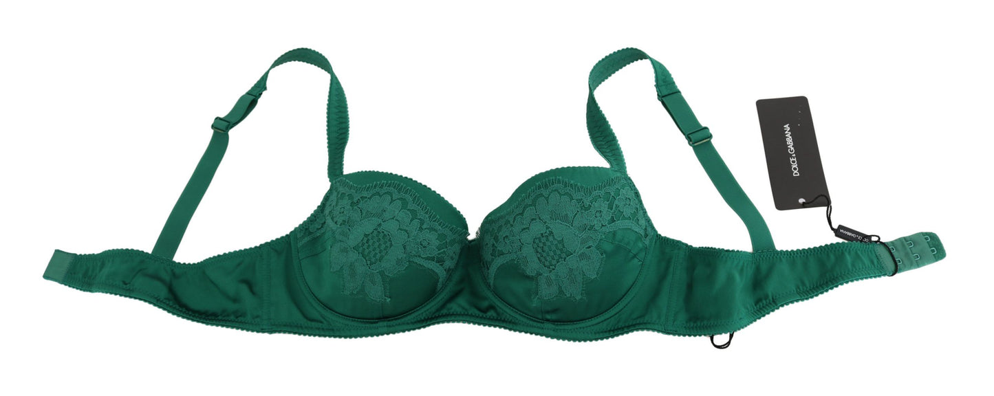Dolce & Gabbana Grüner Seiden-Stretch-BH aus floraler Spitze Unterwäsche