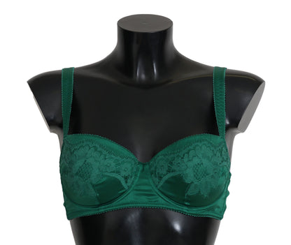 Dolce & Gabbana Grüner Seiden-Stretch-BH aus floraler Spitze Unterwäsche