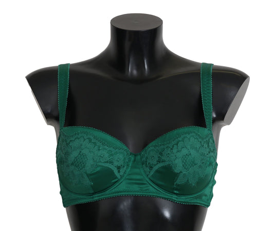 Dolce & Gabbana Grüner Seiden-Stretch-BH aus floraler Spitze Unterwäsche