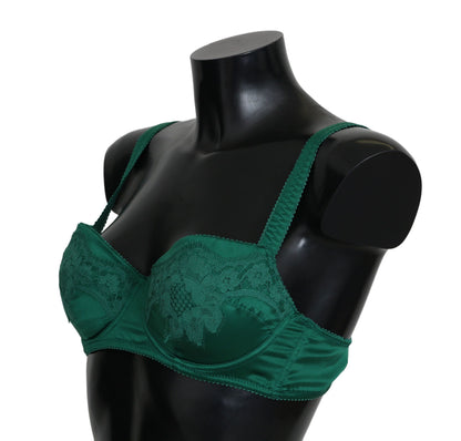 Dolce & Gabbana Grüner Seiden-Stretch-BH aus floraler Spitze Unterwäsche