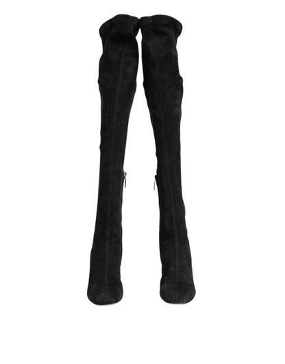 Dolce & Gabbana Schwarze kniehohe Stiefel aus Wildleder Schuhe