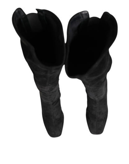 Dolce & Gabbana Schwarze kniehohe Stiefel aus Wildleder Schuhe