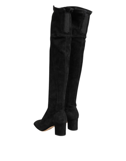 Dolce & Gabbana Schwarze kniehohe Stiefel aus Wildleder Schuhe