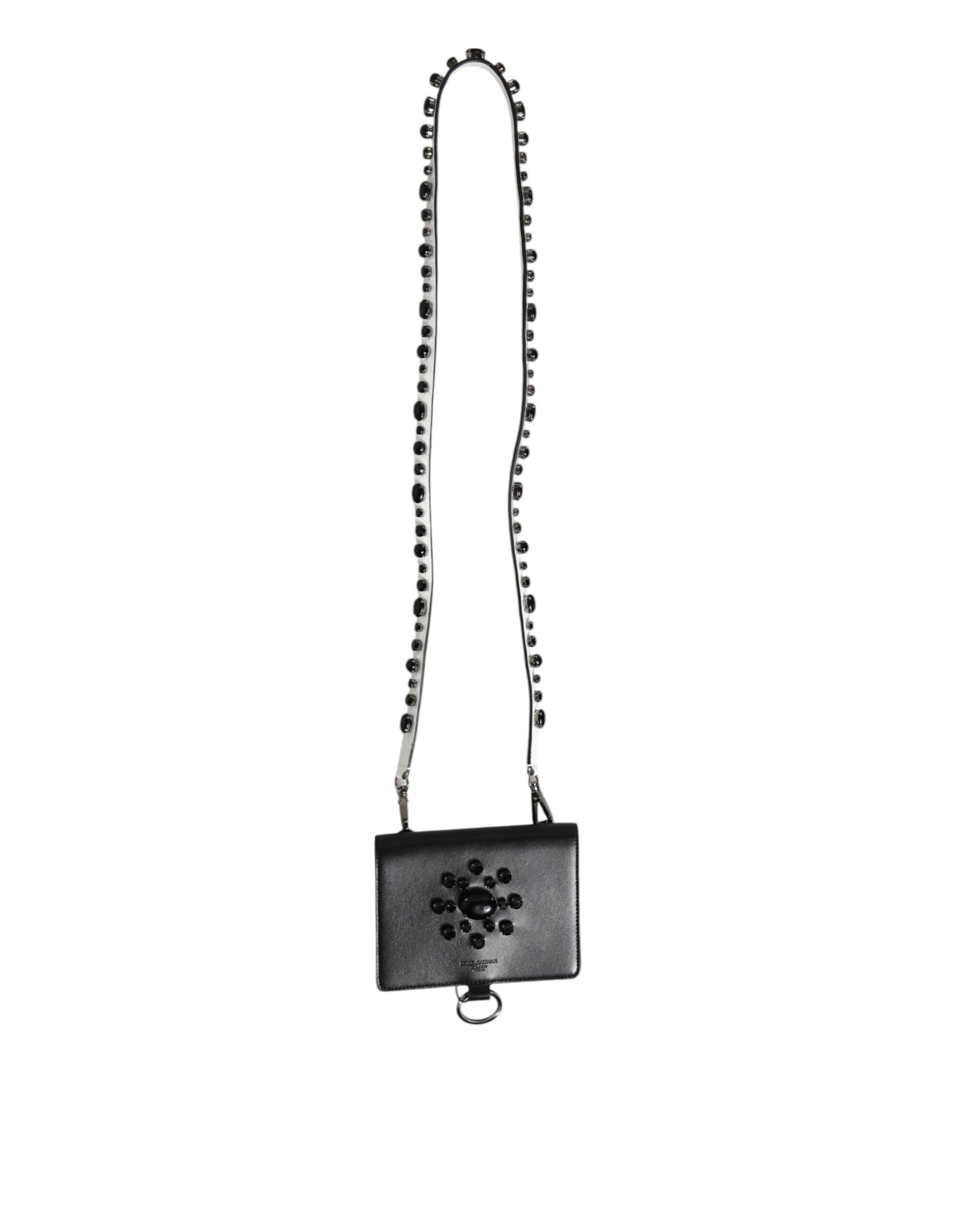 Dolce & Gabbana Schwarzes Leder Crystal verschönert Kartenhalter Brieftasche