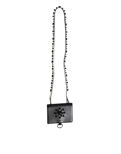 Dolce & Gabbana Schwarzes Leder Crystal verschönert Kartenhalter Brieftasche