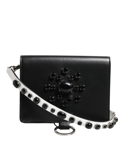 Dolce & Gabbana Schwarzes Leder Crystal verschönert Kartenhalter Brieftasche