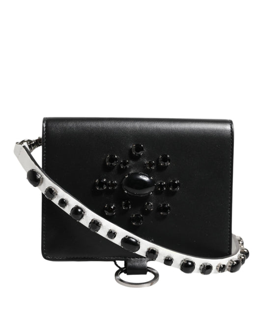 Dolce & Gabbana Schwarze Kalbsleder-Kartentasche mit Kristallen