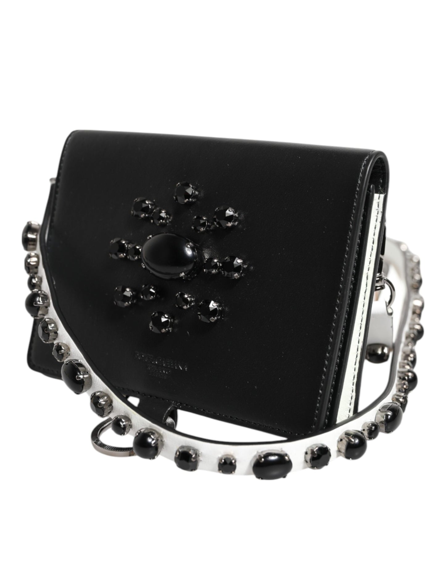 Dolce & Gabbana Schwarzes Leder Crystal verschönert Kartenhalter Brieftasche