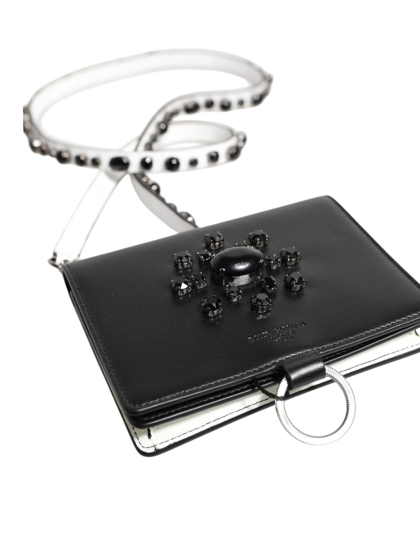 Dolce & Gabbana Schwarzes Leder Crystal verschönert Kartenhalter Brieftasche