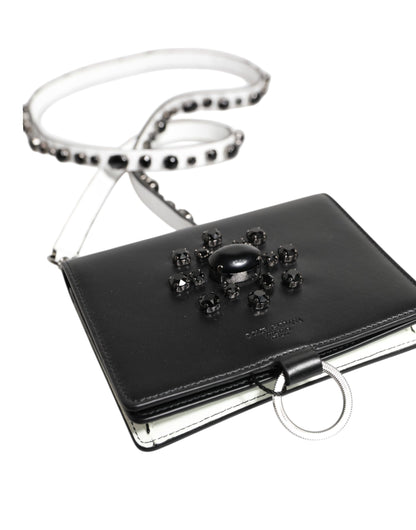 Dolce & Gabbana Schwarzes Leder Crystal verschönert Kartenhalter Brieftasche