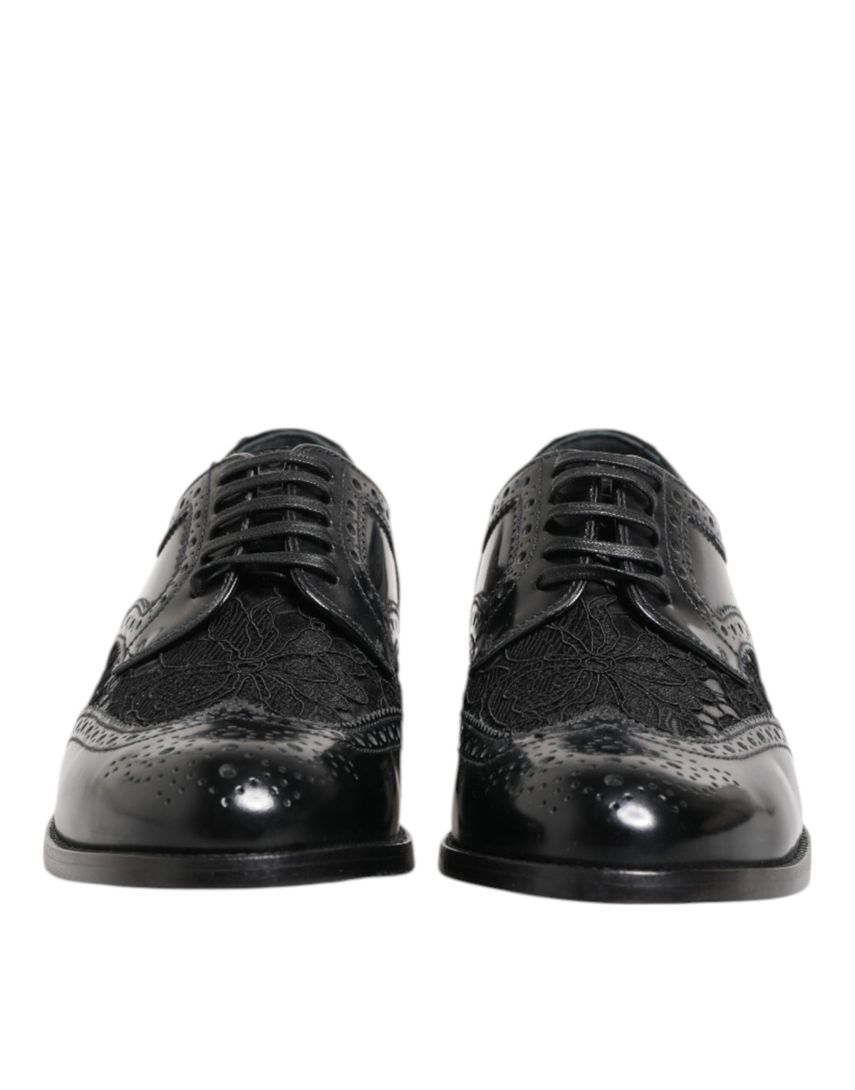 Dolce & Gabbana Scarpe Nere con Motivo Floreale in pelle di vitello e pelle di agnello e cotone