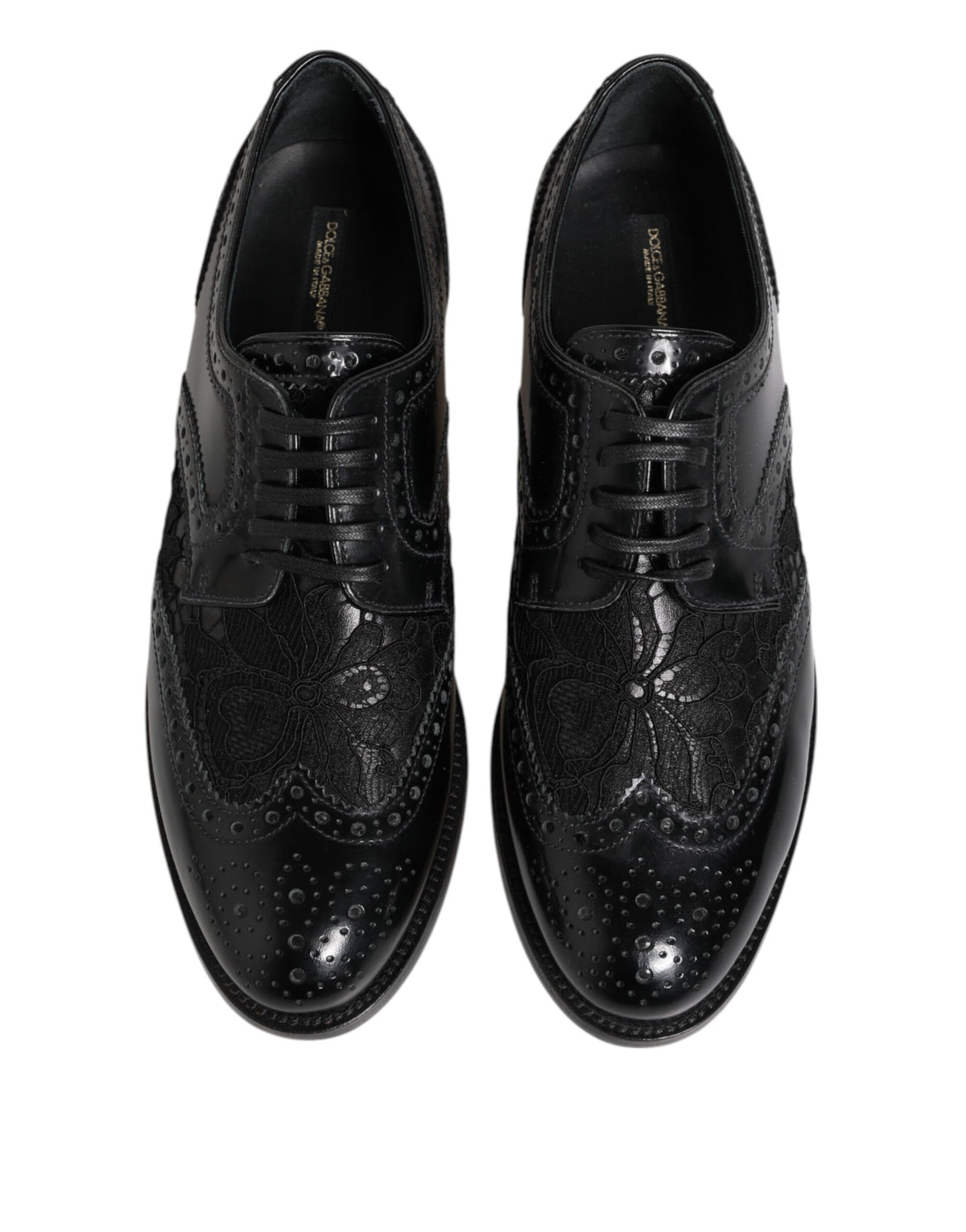 Dolce & Gabbana Scarpe Nere con Motivo Floreale in pelle di vitello e pelle di agnello e cotone