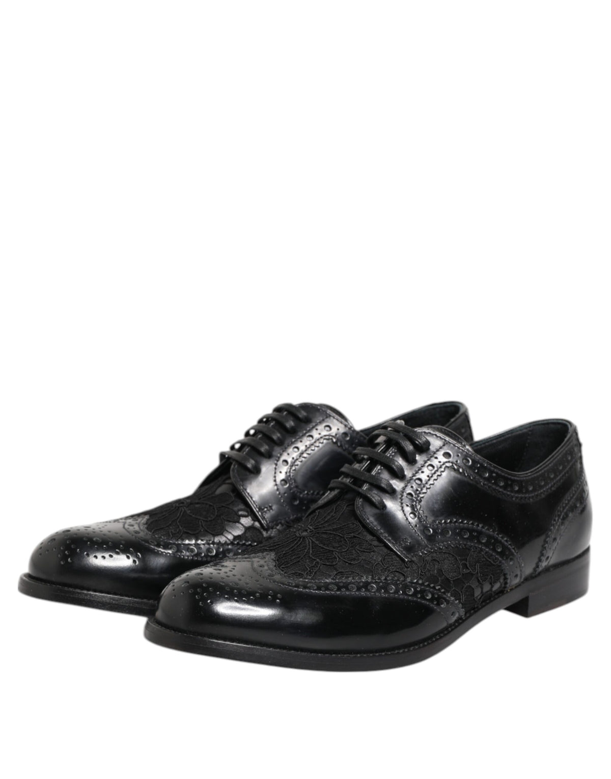 Dolce & Gabbana Scarpe Nere con Motivo Floreale in pelle di vitello e pelle di agnello e cotone