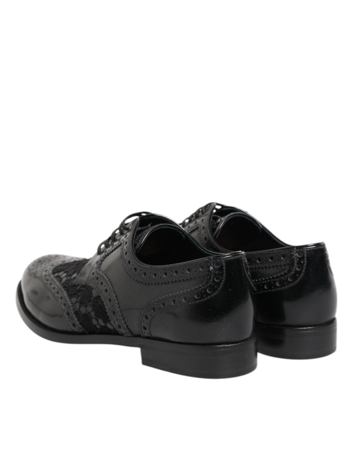 Dolce & Gabbana Schwarze Leder Floral Spitze Kleid Formelle Schuhe