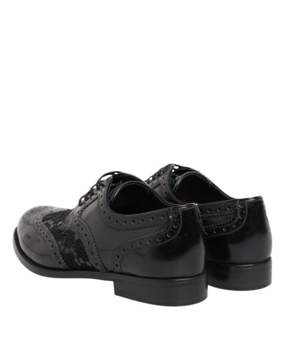 Dolce & Gabbana Scarpe Nere con Motivo Floreale in pelle di vitello e pelle di agnello e cotone