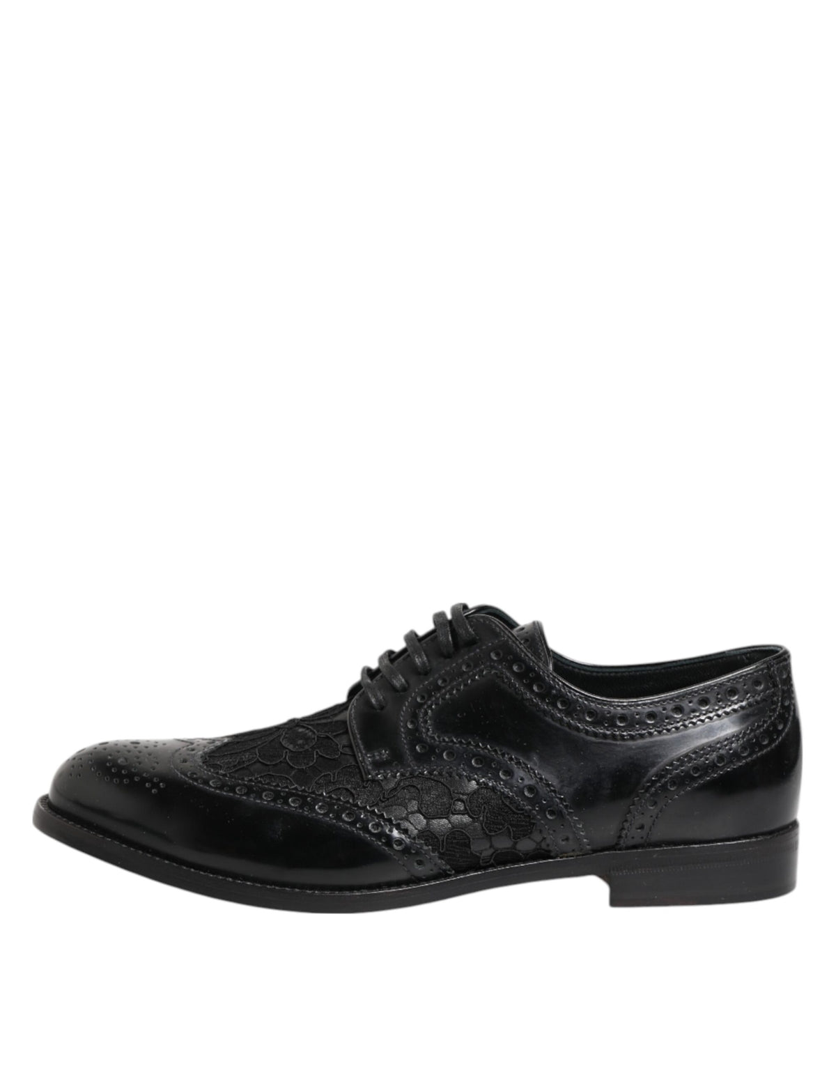Dolce & Gabbana Scarpe Nere con Motivo Floreale in pelle di vitello e pelle di agnello e cotone