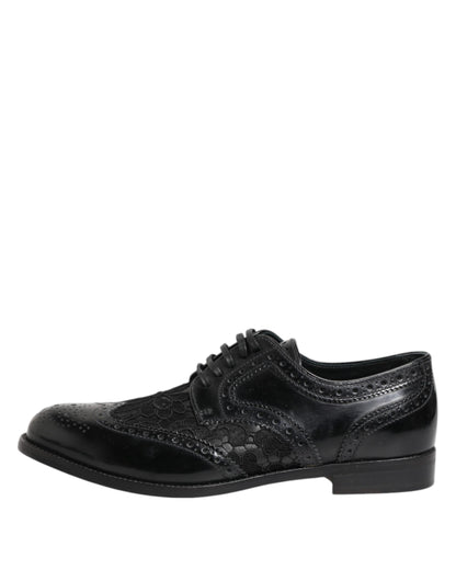 Dolce & Gabbana Scarpe Nere con Motivo Floreale in pelle di vitello e pelle di agnello e cotone