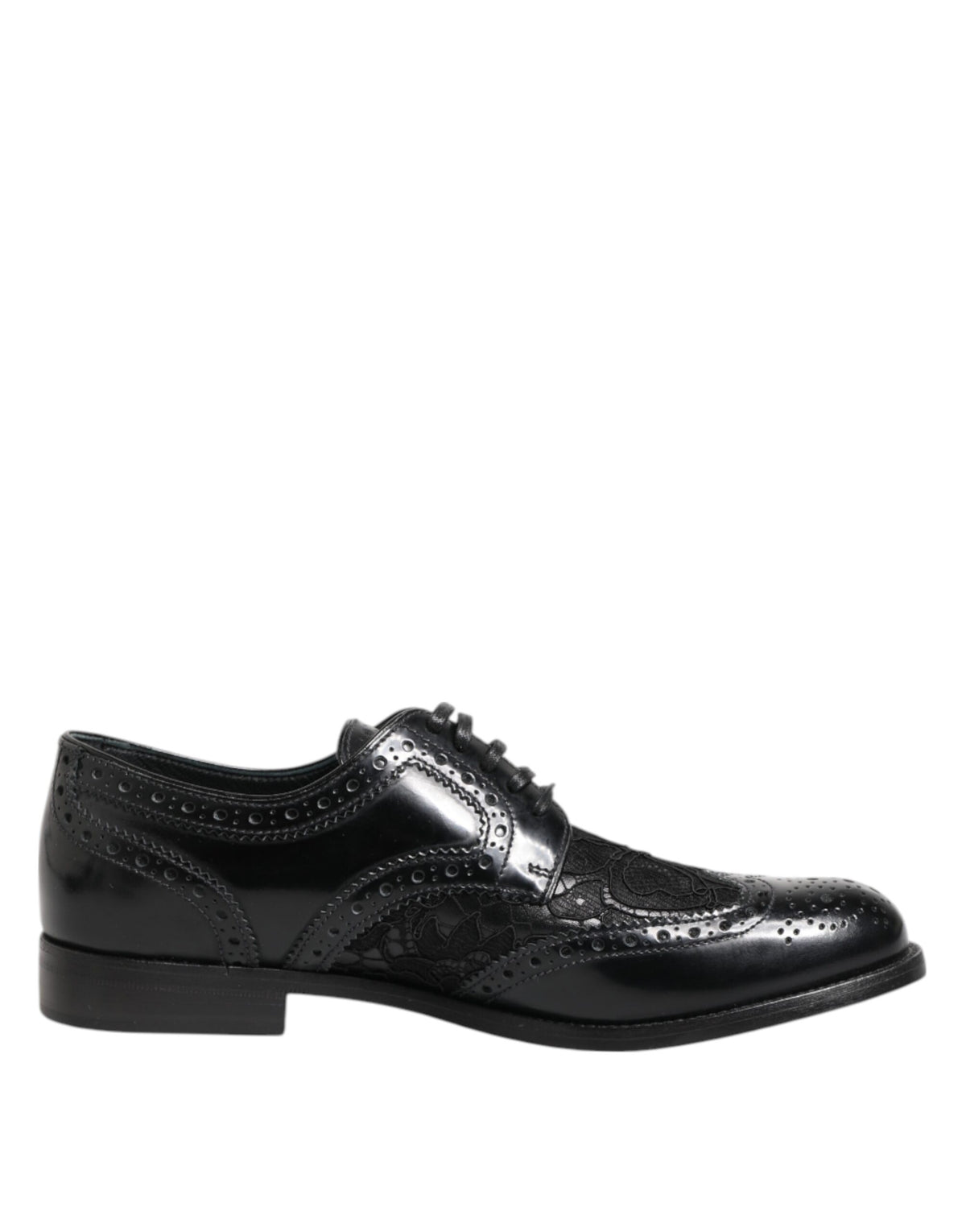 Dolce & Gabbana Scarpe Nere con Motivo Floreale in pelle di vitello e pelle di agnello e cotone