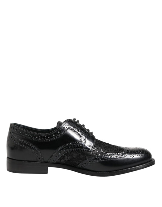 Dolce & Gabbana Scarpe Nere con Motivo Floreale in pelle di vitello e pelle di agnello e cotone