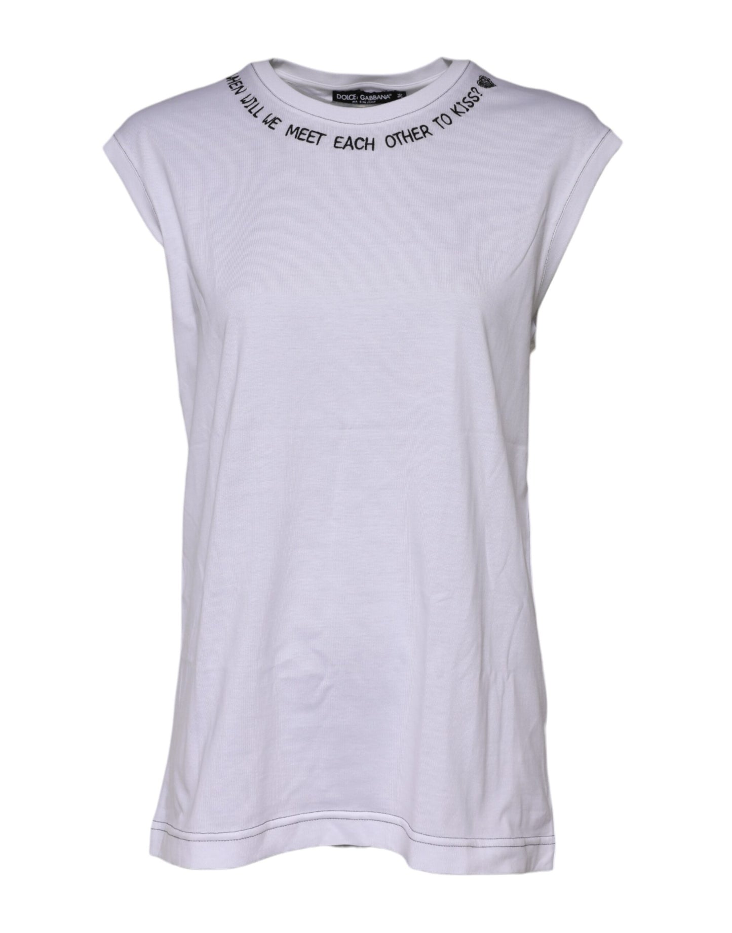 Dolce & Gabbana Weißes ärmelloses bedrucktes Tank-T-Shirt aus Baumwolle
