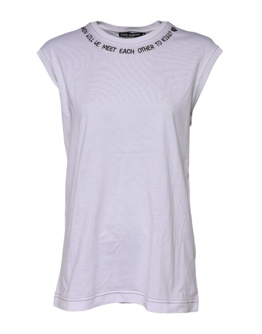 Dolce & Gabbana Weißes ärmelloses Baumwoll-T-Shirt mit Print