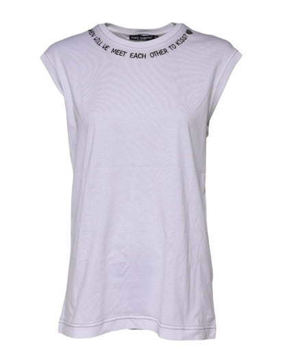 Dolce & Gabbana Weißes ärmelloses bedrucktes Tank-T-Shirt aus Baumwolle