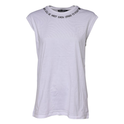 Dolce & Gabbana Weißes ärmelloses bedrucktes Tank-T-Shirt aus Baumwolle