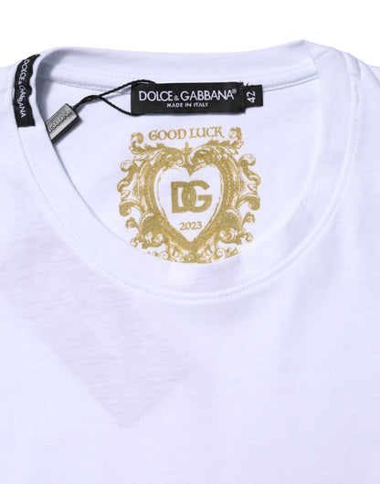 Dolce & Gabbana Weißes Goodluck 2023 T-Shirt aus Baumwolle